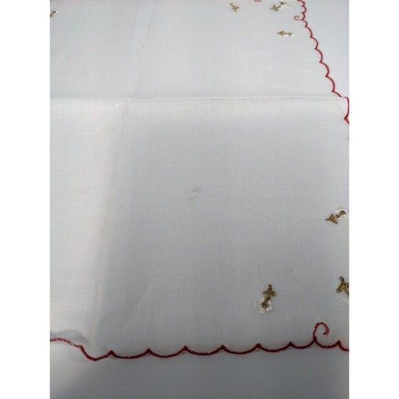 Vintage Embroidered Handkerchief Hanky With White Daisy Red Scallop Border Scarf - Picture 3 of 8